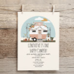 Vintage Boho One Happy Camper 1st Birthday Party  Invitation<br><div class="desc">Illustration of a 70s inspired vintage blush pink camper decorated with tassels,  florals,  cactus,  macrame,  cactus,  pampas,  and potted plants.</div>