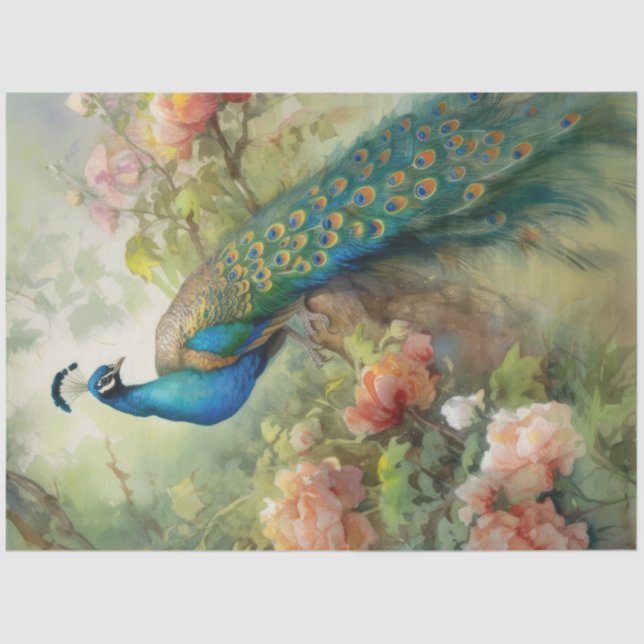 Vintage Boho Peacock Peacocks Decoupage Tissue Paper (Front)