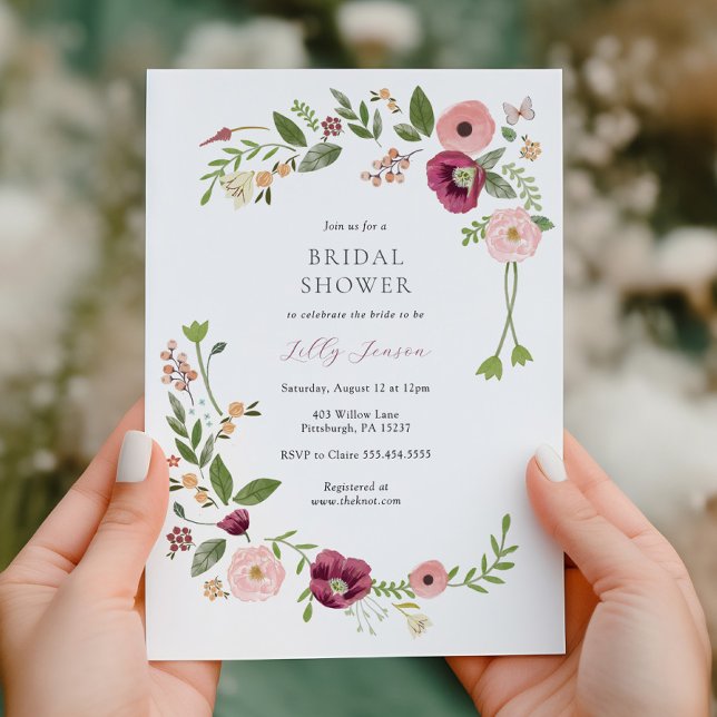 Vintage Boho Pink Floral Bridal Shower Invitation (Creator Uploaded)