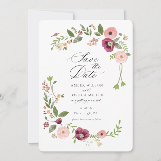 Vintage Boho Pink Floral Wedding Invitation (Front)