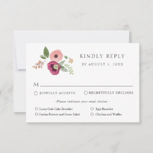 Vintage Boho Pink Floral Wedding Response Card