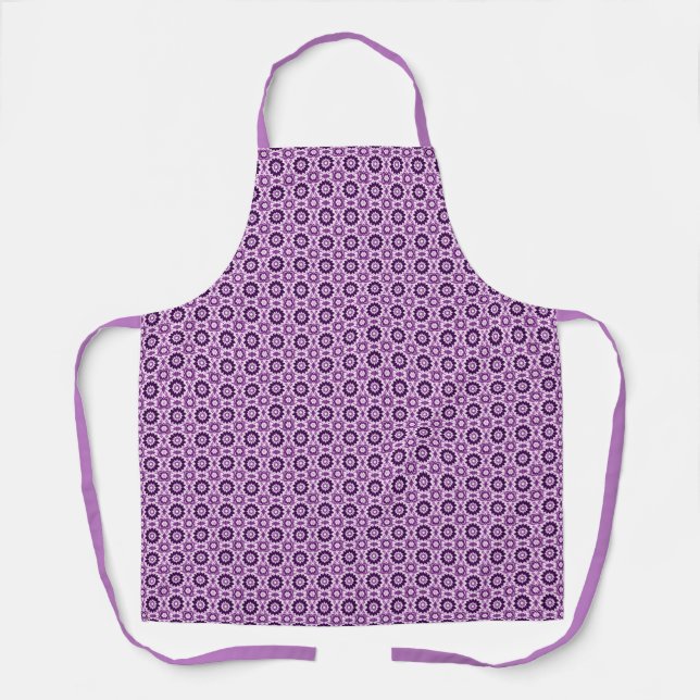 Vintage Boho Purple Geometric Floral Pattern Apron (Front)