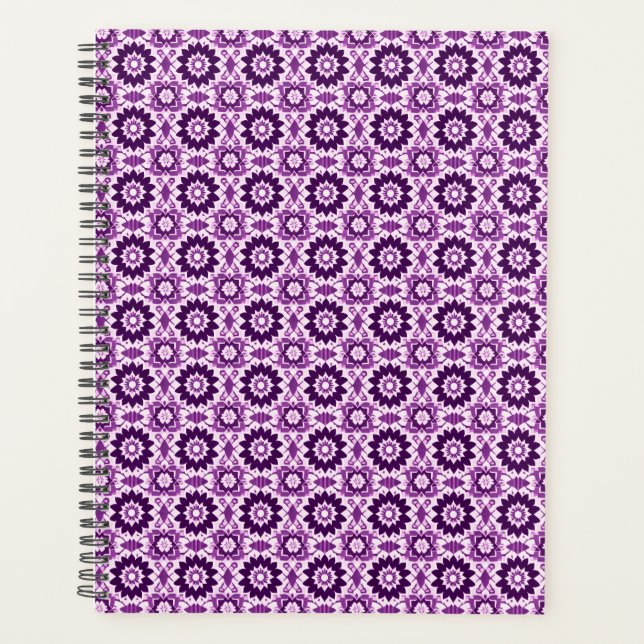 Vintage Boho Purple Geometric Floral Pattern Planner (Front)
