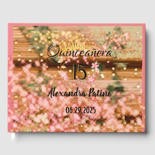 Vintage Boho Rose Gold Rustic Quinceañera Spanish Guest Book
