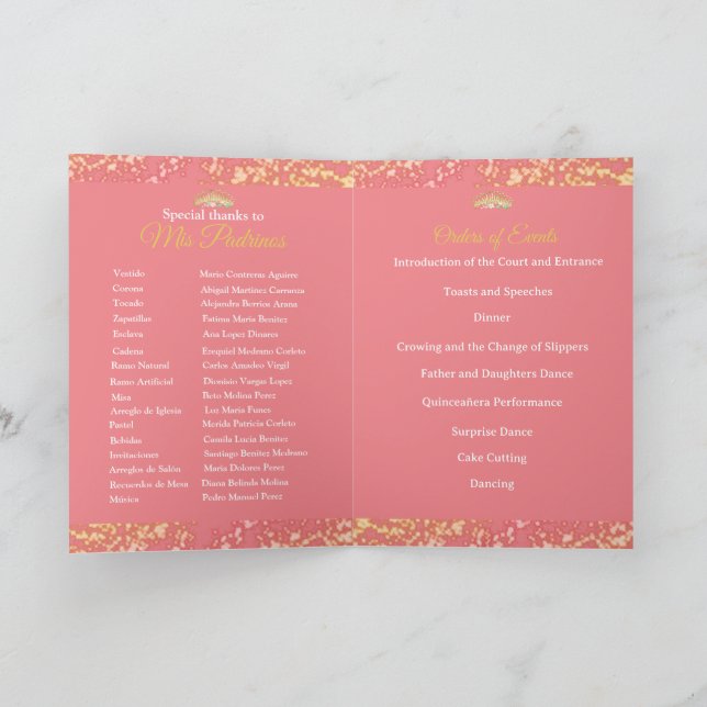 Vintage Boho Rose Gold Rustic Quinceañera Spanish Programme (Inside)