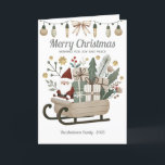 Vintage Boho Santa Sleigh Earth Tones Christmas Holiday Card<br><div class="desc">Send warm holiday wishes with this charming boho Christmas card featuring Santa in a rustic sleigh filled with beautifully wrapped gifts and winter greenery. The earthy tones and modern illustration style bring a cosy yet trendy touch to your holiday greetings. Personalise with your family name and year to create a...</div>
