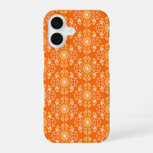 Vintage Boho Shapes Pattern in Orange and Yellow iPhone 16 Case