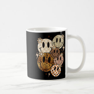 Vintage boho smile face leopard chequered flowers coffee mug