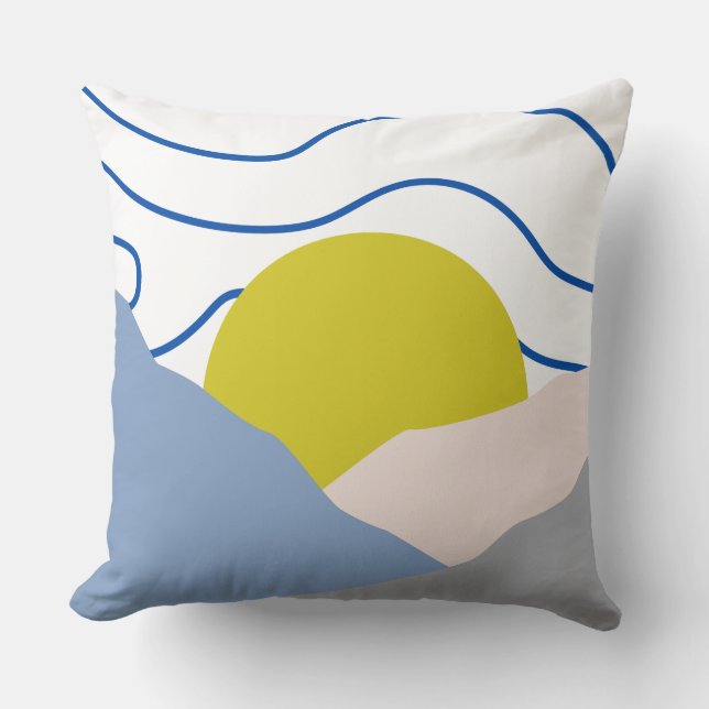 Vintage Boho Sunset blue & yellow modern retro Cushion (Front)