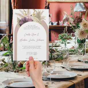 Vintage Boho Wildflower Fern Dusty Purple Floral  Invitation