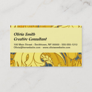 Vintage Bold Tulip Blue Gold Pattern Business Card