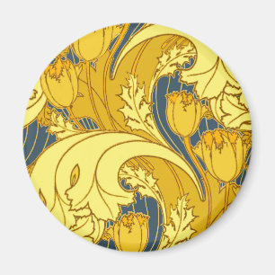 Vintage Bold Tulip Blue Gold Pattern Magnet