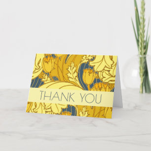 Vintage Bold Tulip Blue Gold Pattern Thank You Card