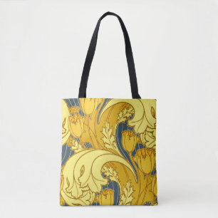 Vintage Bold Tulip Blue Gold Pattern Tote Bag