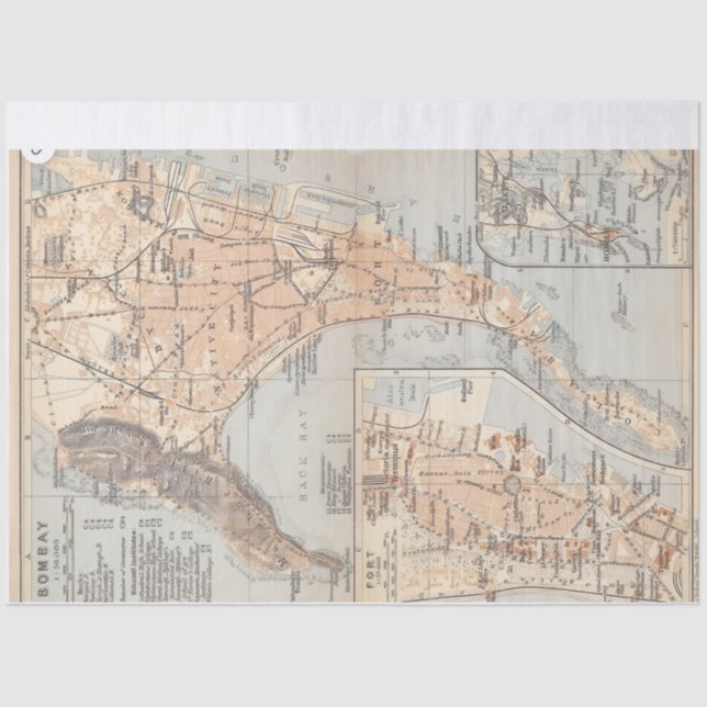 Vintage Bombay map Tissue Paper (Front)