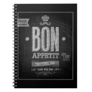 Vintage Bon Appetit Poster - Chalkboard Spiral Notebook