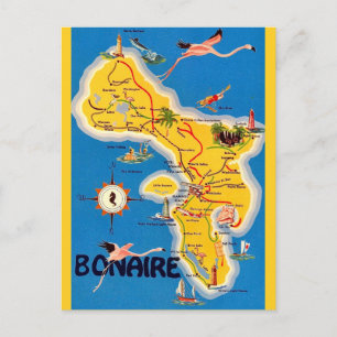 Vintage Bonaire Illustrated Map Postcard