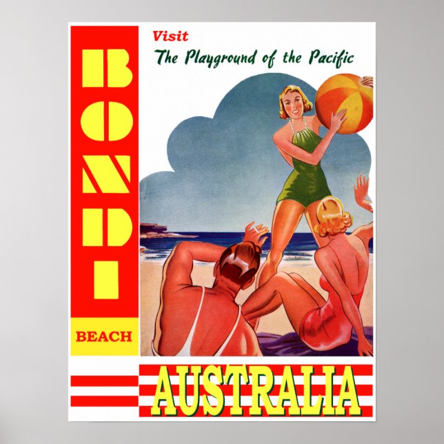 Vintage Bondi Beach Australia Travel Poster (Front)