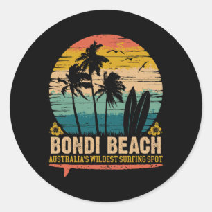 Vintage Bondi Beach, Australia's Wildest Surfing S Classic Round Sticker