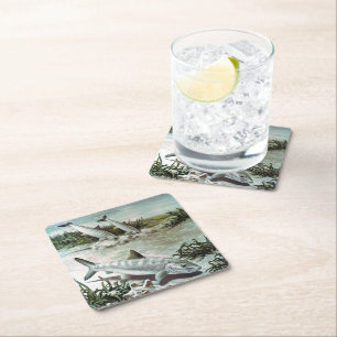 Vintage Bonefish Underwater Scene Square Paper Coaster