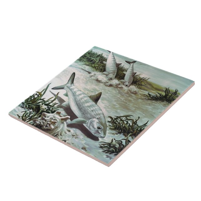 Vintage Bonefish Underwater Scene Tile (Side)