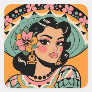 Vintage Bonita Fiesta Mujer Mariachi Square Sticker
