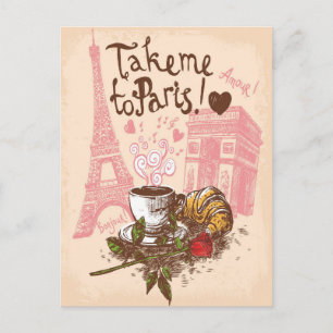 Vintage Bonjour Paris Eiffel Tower Arc De Triomphe Postcard