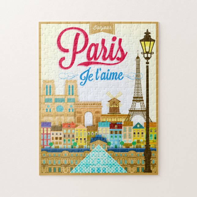 Vintage Bonjour Paris France Travel Jigsaw Puzzle (Vertical)
