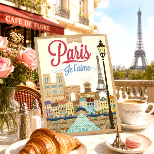 Vintage Bonjour Paris Travel Postcard