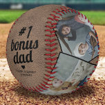 Vintage Bonus Dad Memento Baseball<br><div class="desc">Personalised father's day baseball featuring a rustic vintage brown leather background,  the text "best bonus dad",  a cute heart,  and the childrens names. Plus 4 family photos for you to customise with your own to make this an extra special stepdad gift.</div>