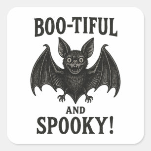 Vintage Boo-tiful and Spooky Bat Halloween Square Sticker