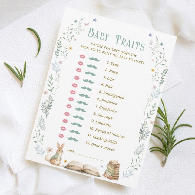 Vintage Book Baby Shower Baby Traits Game Card (Creator Uploaded)