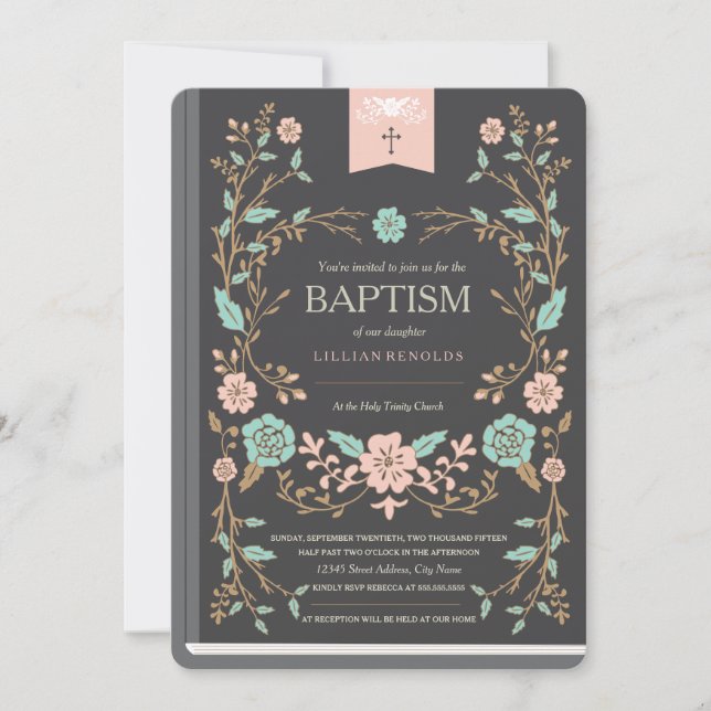 Vintage Book Baptism Invitation (Front)