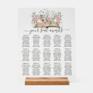 Vintage Book Blush Floral Bridal Seating Acrylic Sign