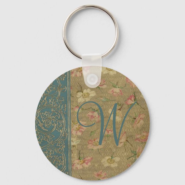 Vintage Book Cover Monogram Key Ring (Front)