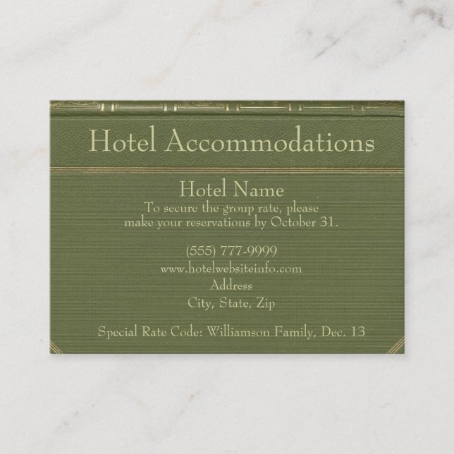 Vintage Book Hotel Accommodation Enclosure Cards (Front)