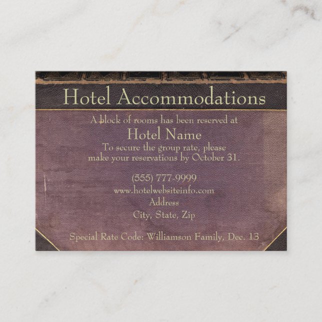 Vintage Book Hotel Accommodation Enclosure Cards (Front)