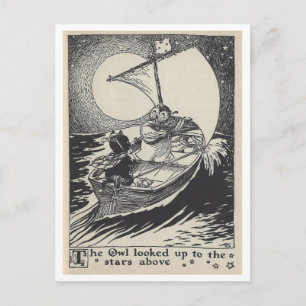 Vintage Book Illustration Owl in Sailboat Postcard
