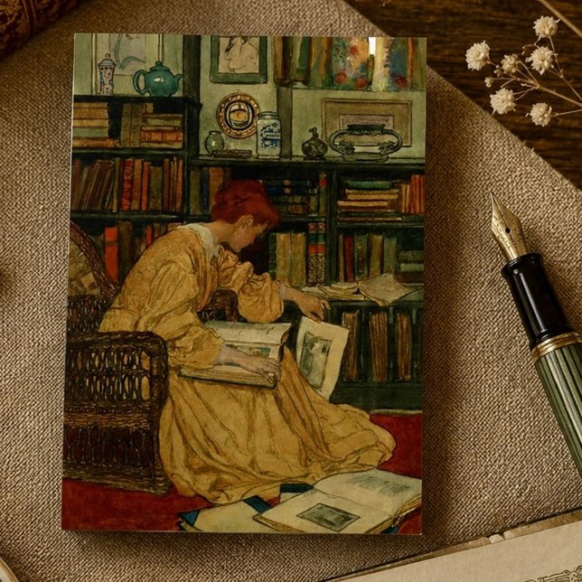 Vintage Book Lover Art Print | Art Nouveau Woman  Business Card (Creator Uploaded)