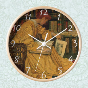 Vintage Book Lover Art Print   Art Nouveau Woman  Clock