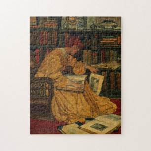Vintage Book Lover Art Print   Art Nouveau Woman  Jigsaw Puzzle