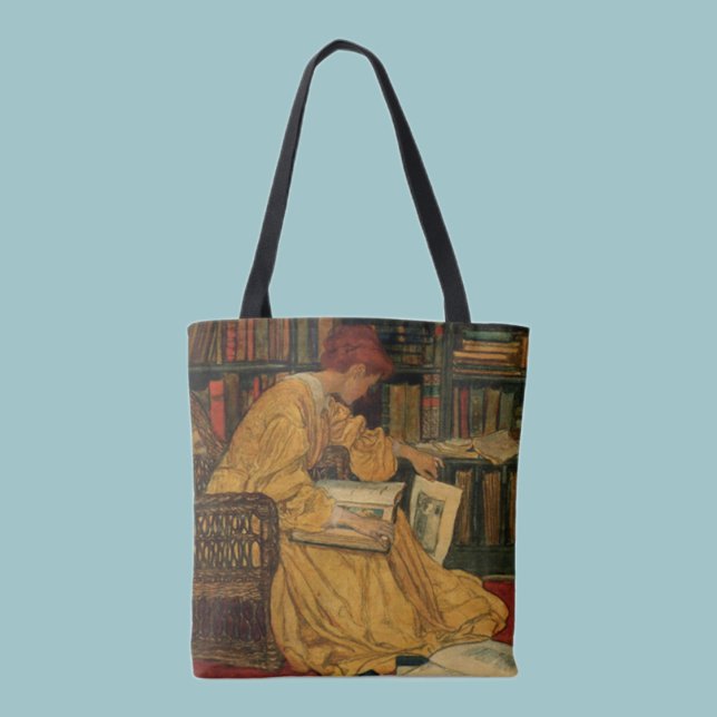 Vintage Book Lover Art Print | Art Nouveau Woman  Tote Bag (Creator Uploaded)