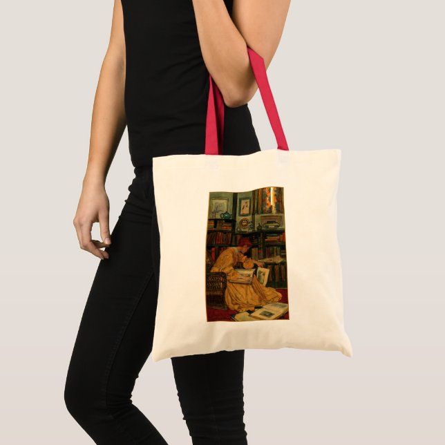 Vintage Book Lover Art Print | Art Nouveau Woman  Tote Bag (Front (Product))