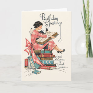 Vintage Book Lover Birthday Illustration Card