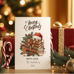 Vintage Book Lover Christmas Holiday Card