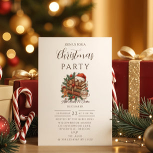 Vintage Book Lover Christmas Invitation