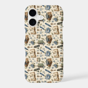 Vintage Book Lover Floral Pattern Blue Botanical