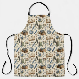 Vintage Book Lover Floral Pattern Blue Botanical Apron
