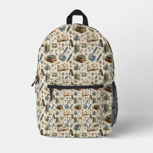 Vintage Book Lover Floral Pattern Blue Botanical Printed Backpack