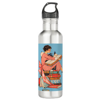 Vintage Book Lover Reading Illustration 710 Ml Water Bottle